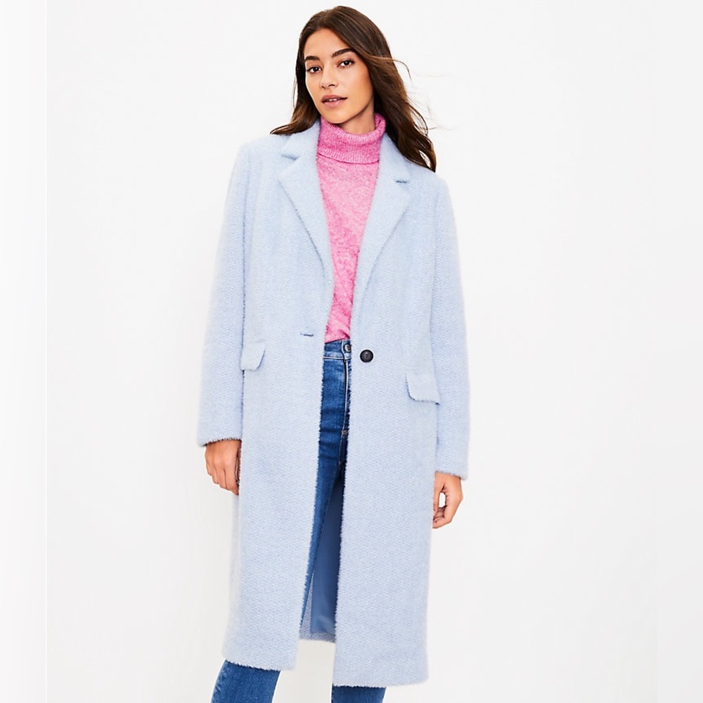 LOFT Cozy Herringbone Coat Cotton Blue Size XXS